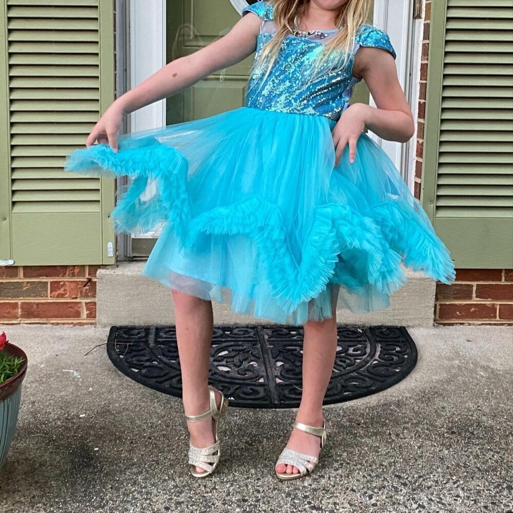 Sparkly Aqua Blue Fancy Party Dress Sz 7 by Pink & Blue